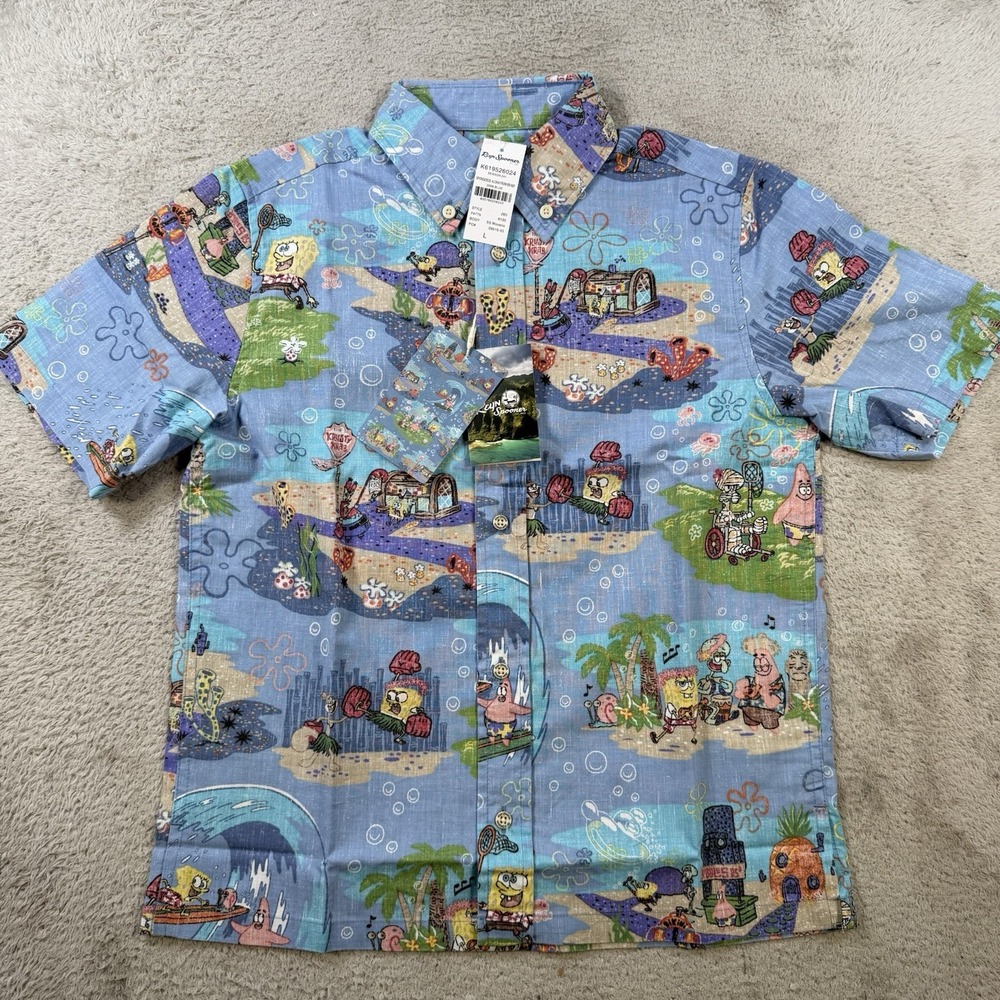 Reyn Spooner SpongeBob Shirt Youth Large Blue Shirt Sleeve Button Down Boys